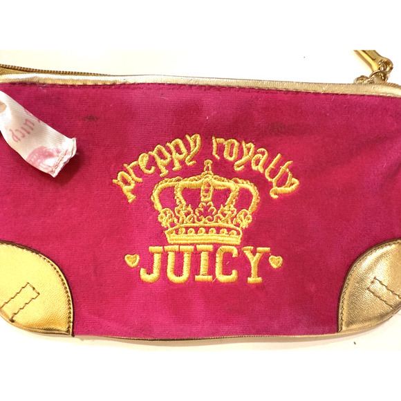 Juicy Couture Wristlet Purse Womens Small Velvet Preppy Royalty Crown VIntage - Picture 4 of 10